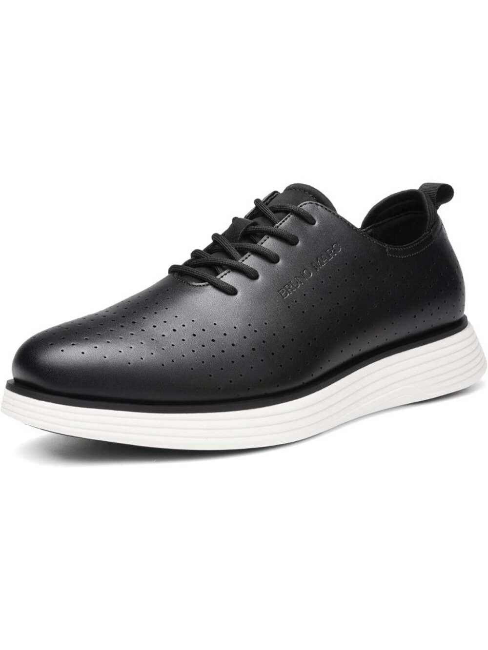 Men's Black White Polyurethane Round Toe Business Oxford Casual Dress Sneaker